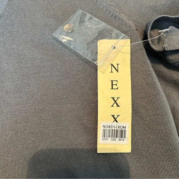 NEXX Woman Knit 75% Silk 25%Nylon 100% Woven Cotton London Fog Gray & White Top - Picture 13 of 15